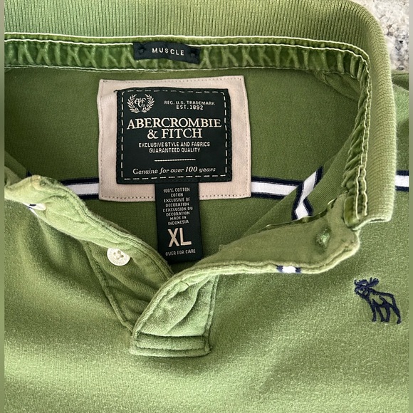 Abercrombie & Fitch Green Blue White Rugby Shirt Muscle Y2K Preppy Size XL Heavy - Picture 7 of 9